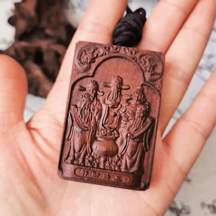 Taoist Thunder struck Jujube Wood Five Wealth Gods Blessing Amulet Pendant