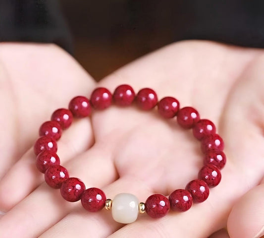 Cinnabar and Hetian Jade Evil-Averting Bracelet for the Zodiac Year of Birth